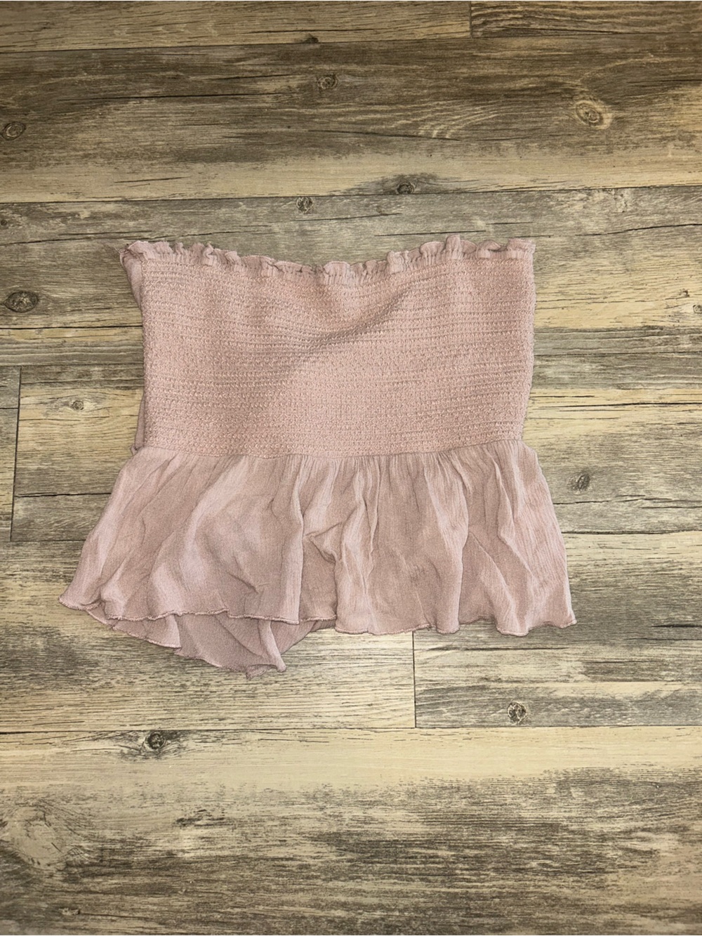 La Hearts Blush Pink Strapless Ruffled Peplum Crop Top